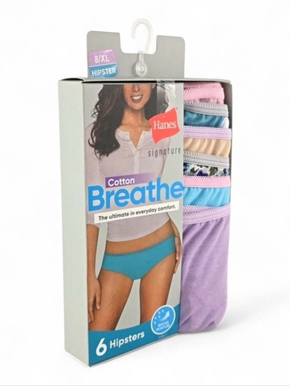 Hanes Signature 6 Pairs Hipster No Ride Up Wick Moisture Spun Cotton Size 8/ XL